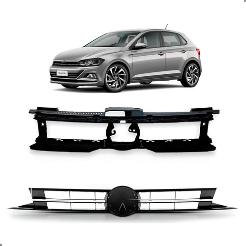 Kit Grade Polo 2018 A 2022 Com Friso Cromado E Grade Interna Preto