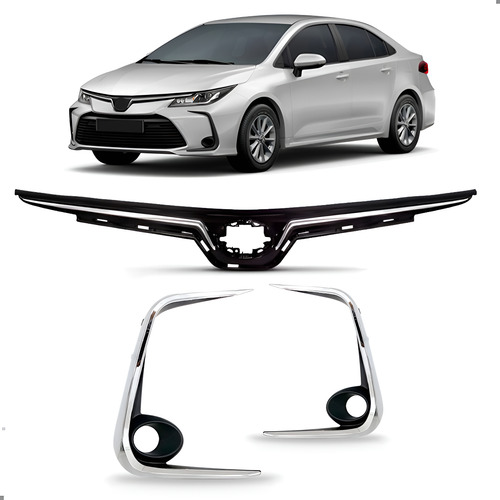 Kit Grades Corolla 2020 A 2024 Com Frisos Cromados Preto