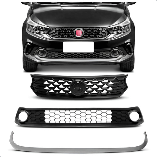 Tela Frontal Para Fiat Argo 17/20 Sup. E Inf. C/ Friso Cinza Preto