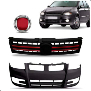 Kit Parachoque Grade Vermelha Diant. Para Stilo 2008 A 2011 Preto