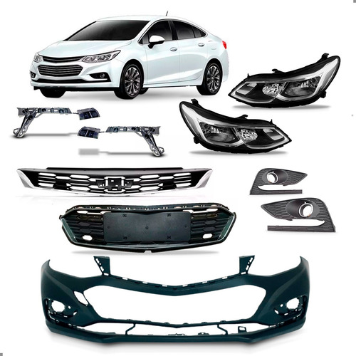 Kit Frente Para Cruze 2017 A 2019 Farois Grades Parachoques Preto