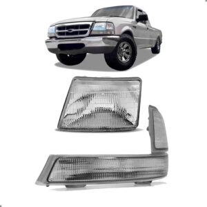 Kit Farol E Pisca Cromado Para Ranger 1998 A 2004 Esquerdo