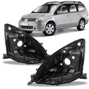 Par Carcaça Farol Dianteiro Livina 2009 A 2014 Com Regulador