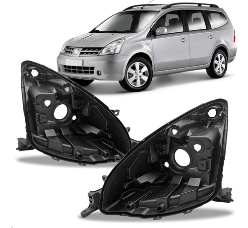 Par Carcaça Farol Dianteiro Livina 2009 A 2014 Com Regulador