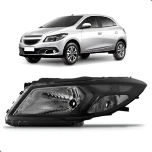 Farol Para Onix 12/16 Manual Cromado Mascara Negra 1ª Linha - Esquerdo/motorista