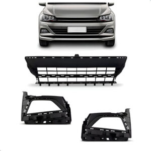 Kit Grade Polo 2018 A 2022 Central E Laterais C/ Furo Milha Preto