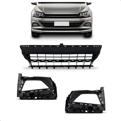 Kit Grade Polo 2018 A 2022 Central E Laterais C/ Furo Milha Preto