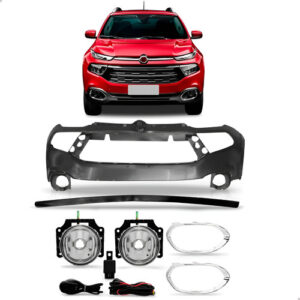 Parachoque Para Fiat Toro 2016 A 2021 + Spoiler E Kit Milha Preto