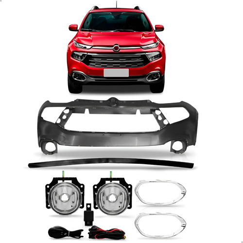 Parachoque Para Fiat Toro 2016 A 2021 + Spoiler E Kit Milha Preto