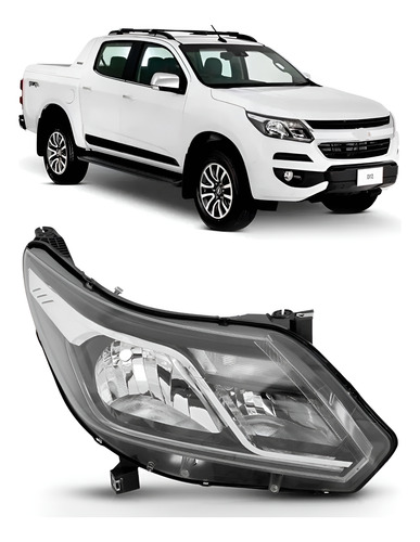 Farol S10 2017 A 2023 C/ Led E Reator 1ª Linha - Direito/passageiro