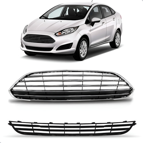 Tela Frontal Radiador Fiesta 2013 A 16 Sedan Moldura Cromado Cromado
