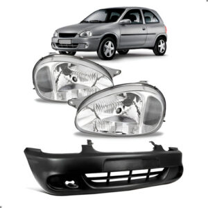 Kit Frente Parachoque Farol Corsa Classic 2000 Á 2009 - Preto