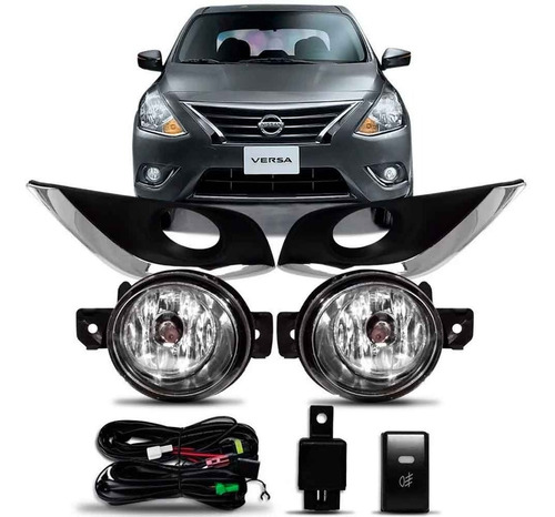 Kit Farol Auxiliar Versa 2015/2017 Com Tela Friso Cromado