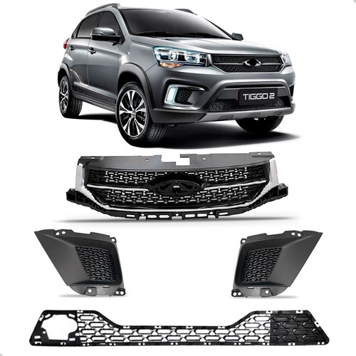 Kit Grade Parachoque Tiggo 2 Ano 2018 A 2019 Moldura Cromada Preto