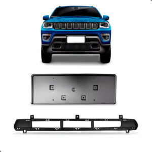 Kit Suporte Placa Para Compass 2017 A 2021 Com Grade Central Preto