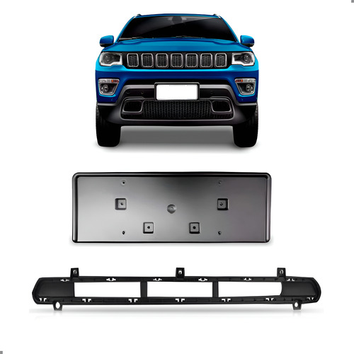 Kit Suporte Placa Para Compass 2017 A 2021 Com Grade Central Preto