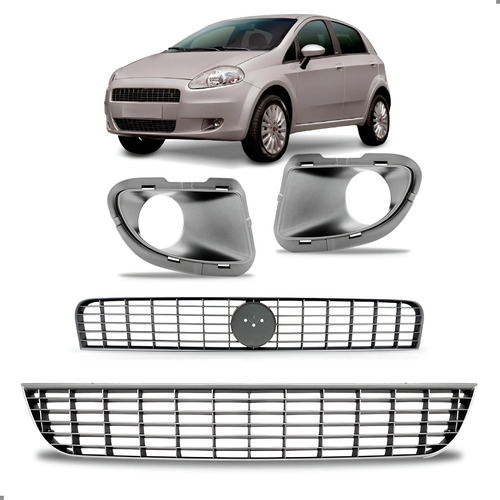 Kit Grade Parachoque Para Punto 2007 2008 2009 A 2011 Prata Prateado