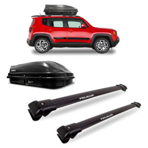 Kit Travessa Jeep Renegade Preto + Bau 510 Litros Maleiro Preta