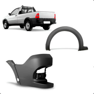 Kit Moldura Vão Roda E Polaina Esquerdo Strada 2014 A 2019 Preto