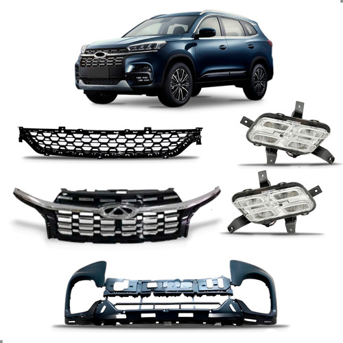 Kit Grade Central Para Tiggo 8 2021 A 2025 Com Par Milha Preto