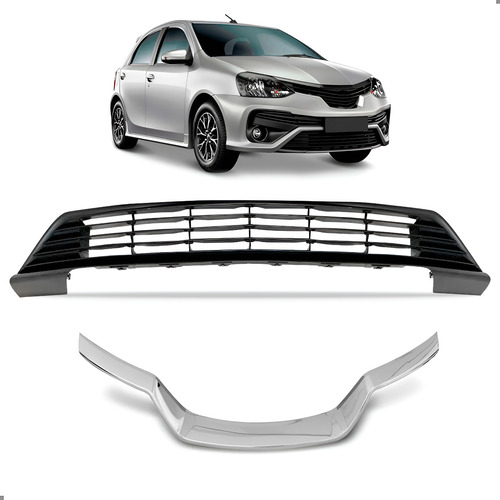 Kit Grade Para Etios 2017 A 2021 Inferior E Friso Cromado Preto