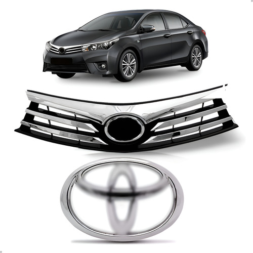 Kit Grade + Emblema Cromado Corolla 2014 2015 2016 2017 Preto