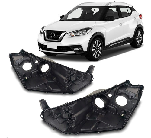 Par Carcaça Farol Dianteiro Kicks 2017 A 2021 C/ Regulador