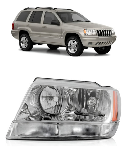 Farol Grand Cherokee 1999 A 2001 Cromado 1ª Linha Esquerdo/motorista