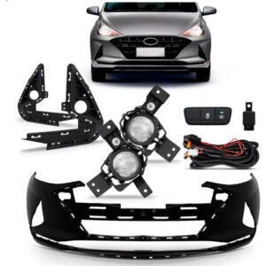 Kit Envolvente Dianteiro + Kit Farol Milha Hb20 2020 A 2022 Preto
