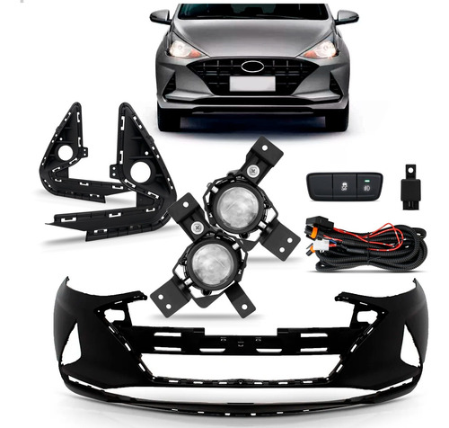 Kit Envolvente Dianteiro + Kit Farol Milha Hb20 2020 A 2022 Preto