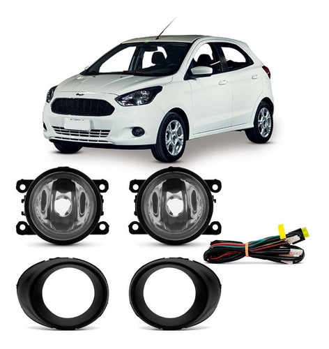 Kit Farol Milha Auxiliar Ka 2015 À 2018 Com Grade Preta.