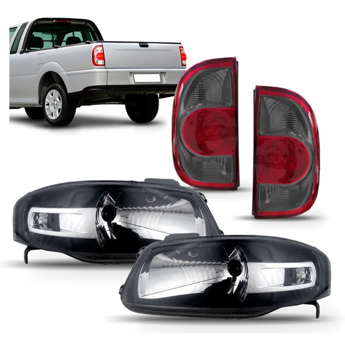 Kit Sinaleira + Farol Mascara Negra Saveiro Fume 2006 A 2009