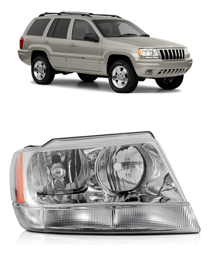 Farol Grand Cherokee 1999 A 2001 Cromado 1ª Linha Direito/passageiro