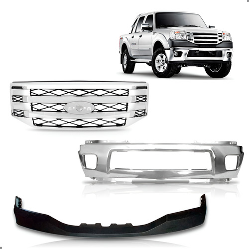 Kit Parachoque Para Ford Ranger 2010 A 2012 C/grade Spoiler Cromado