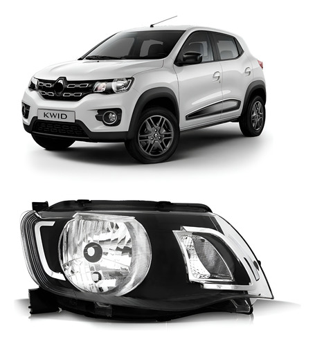 Farol Manual Kwid 2017 A 2022 Black 1ª Linha Direito/passageiro