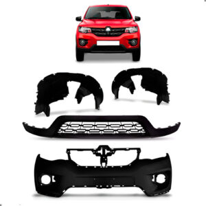 Kit Parachoque Para Kwid 2017 A 2022 Spoiler E Par Parabarro Preto