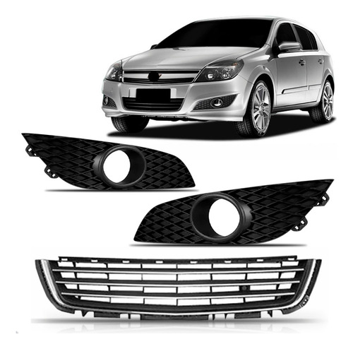 Kit Grade Inferior Friso Cromado E Molduras Vectra 10 A 2012 Preto