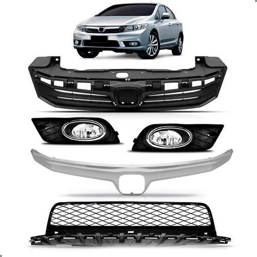 Kit Grades E Farol Milha Para Civic 2013 2014 Preto