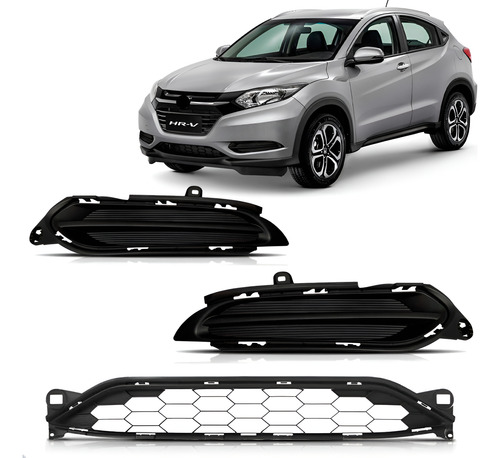 Tela Frontal Central Para Honda Hrv 15 A 17 C/ Par Molduras Preto