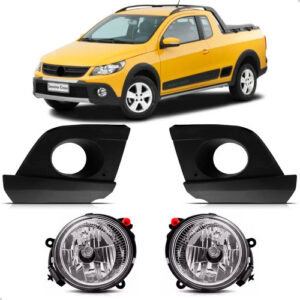 Par Faróis Milha E Molduras Saveiro Cross 2010 A 2014