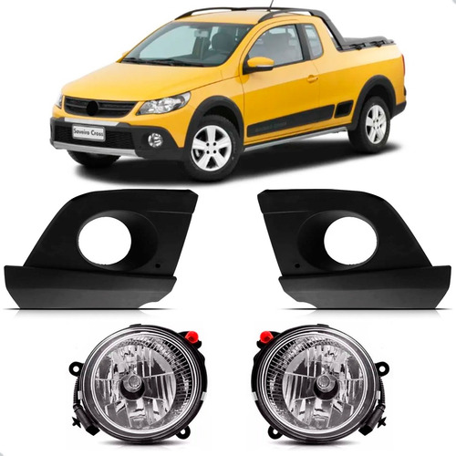 Par Faróis Milha E Molduras Saveiro Cross 2010 A 2014