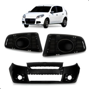 Kit Parachoque Para Sandero 2012 2013 2014 Par Tampas Milhas Preto