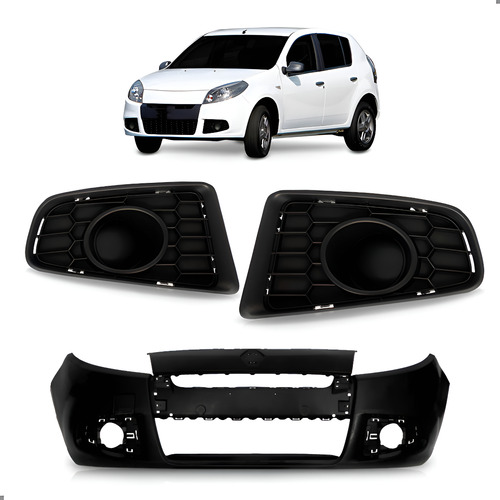 Kit Parachoque Para Sandero 2012 2013 2014 Par Tampas Milhas Preto