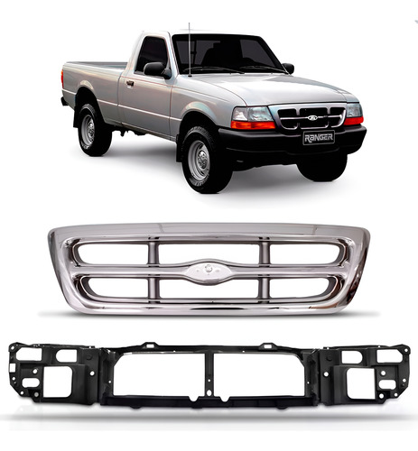 Kit Grade E Painel Mini Frente Ranger 4x2 98 A 2004 Cromada