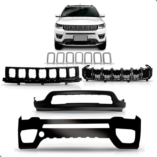 Kit Parachoque Grade Para Compass 2017 A 2021 Com Spoiler Preto