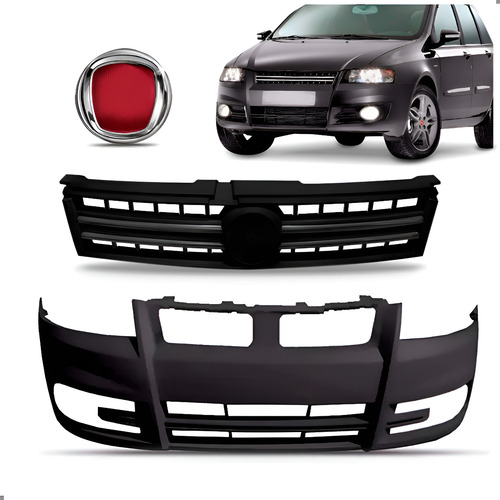 Kit Parachoque Para Stilo 2008 A 2012 Com Grade Friso Cinza Preto