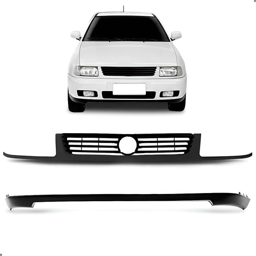 Kit Spoiler Saia Para Polo 1997 A 2002 Com Grade Completa Preto Brilhante