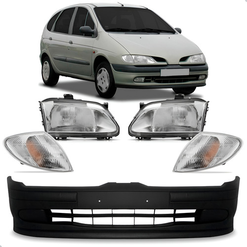 Kit Parachoque Scenic 1997 A 2001 Jogo Faróis E Sinaleiras Preto