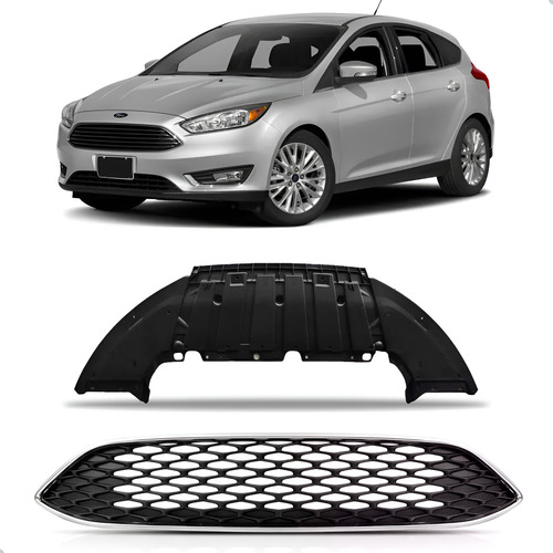 Kit Defletor E Grade Colmeia Focus 2016 A 2019 Friso Cromo Preto