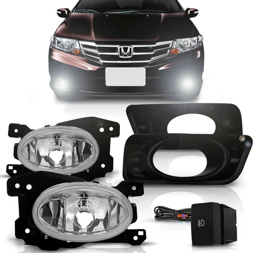 Kit Farol Auxiliar City 2012 À 2014 Com Grade Aro Preto
